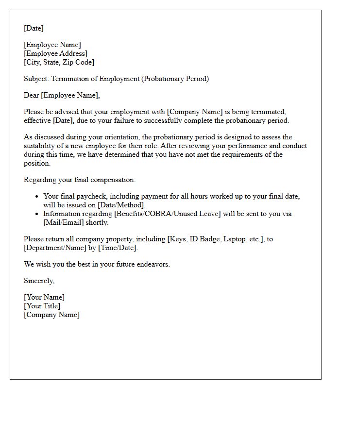 Failure To Complete Probationary Period Termination Letter