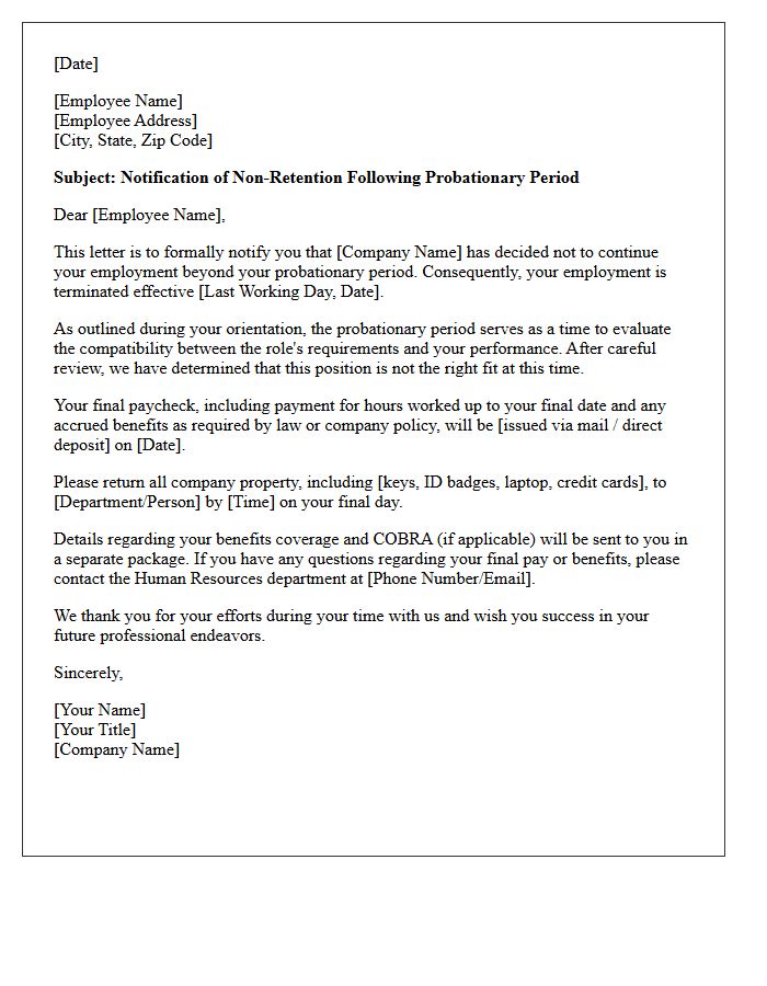 Non-Retention Following Probationary Period Termination Letter