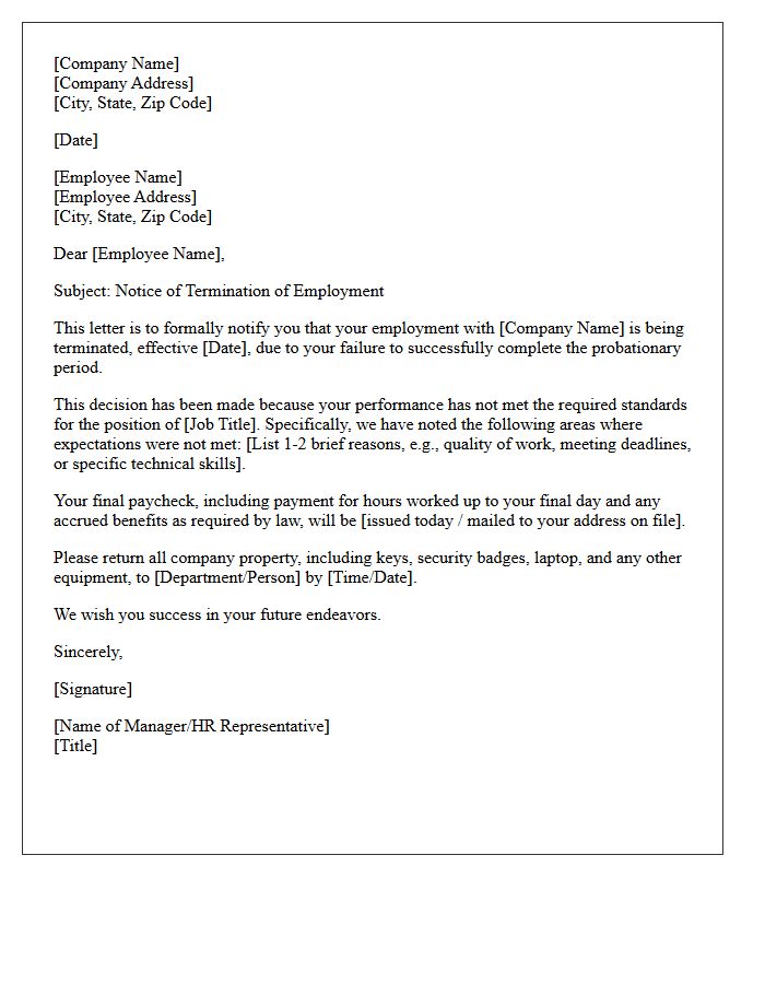 Probationary Employee Performance Termination Letter
