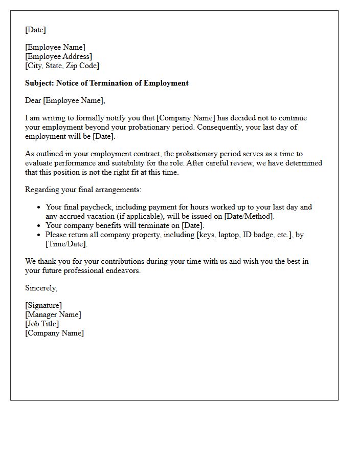 Notice Of Termination At End Of Probationary Period Letter