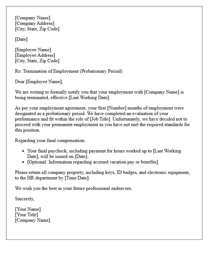 Human Resources End Of Probationary Period Termination Letter