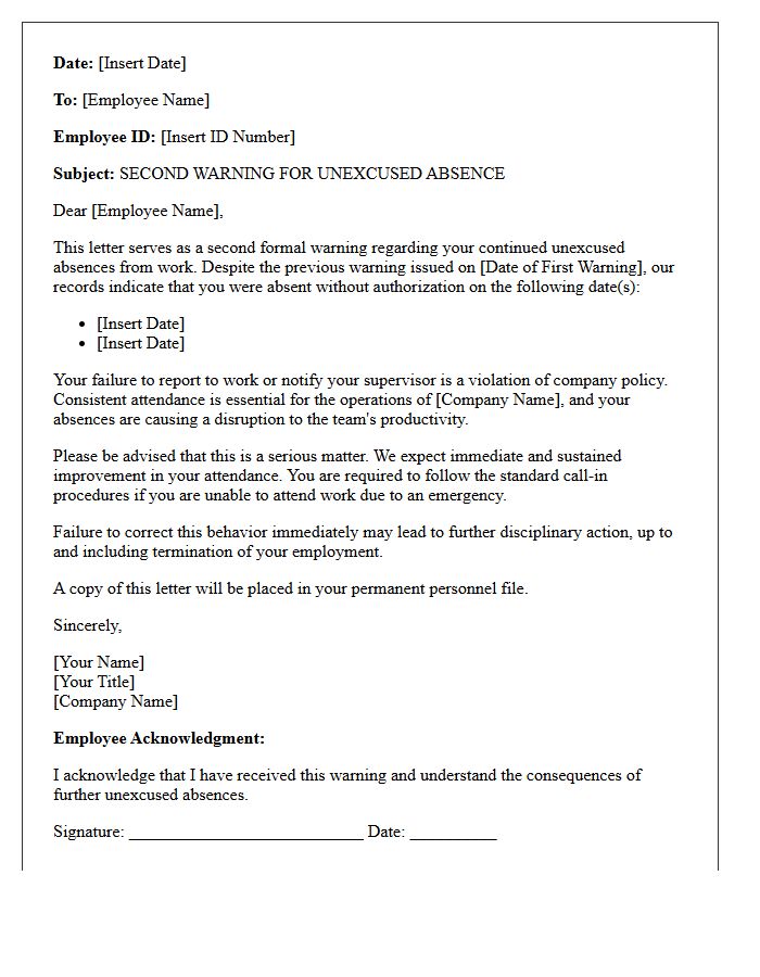 Second Warning Letter for Unexcused Absences