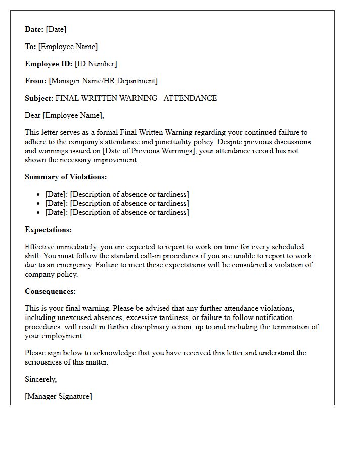 Final Written Warning Letter for Attendance Violations