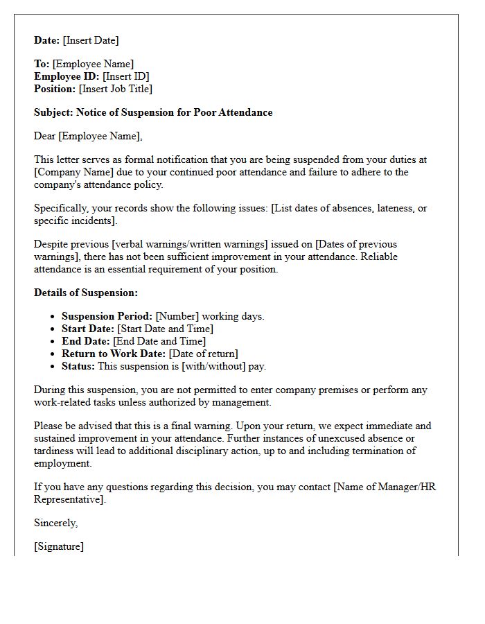 Notice of Suspension Letter for Poor Attendance