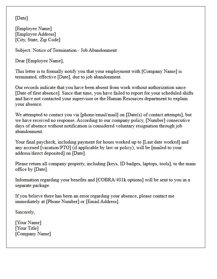Job Abandonment Termination Letter