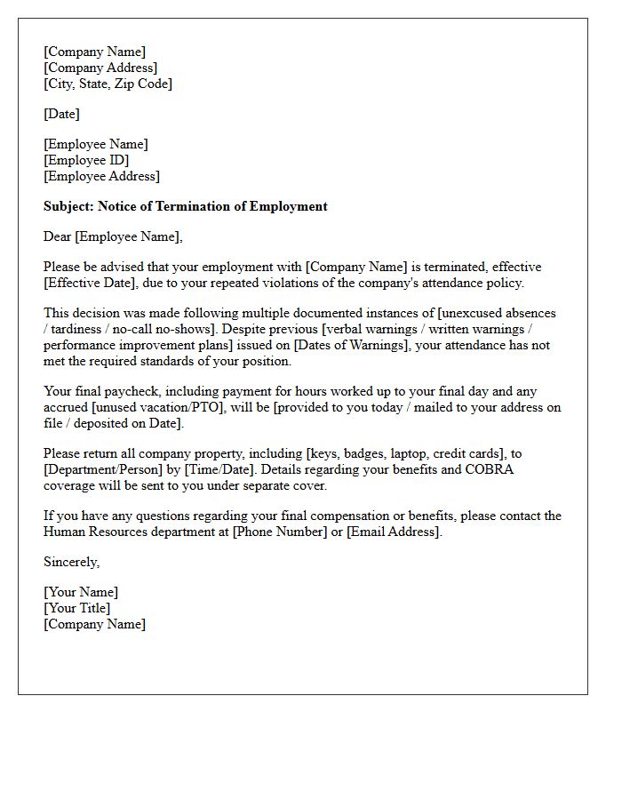 Violation of Attendance Policy Termination Letter