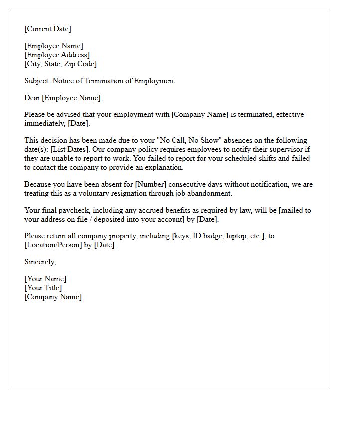 No Call No Show Termination Letter