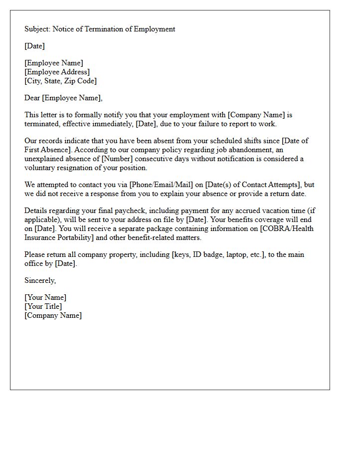 Failure to Report to Work Termination Letter