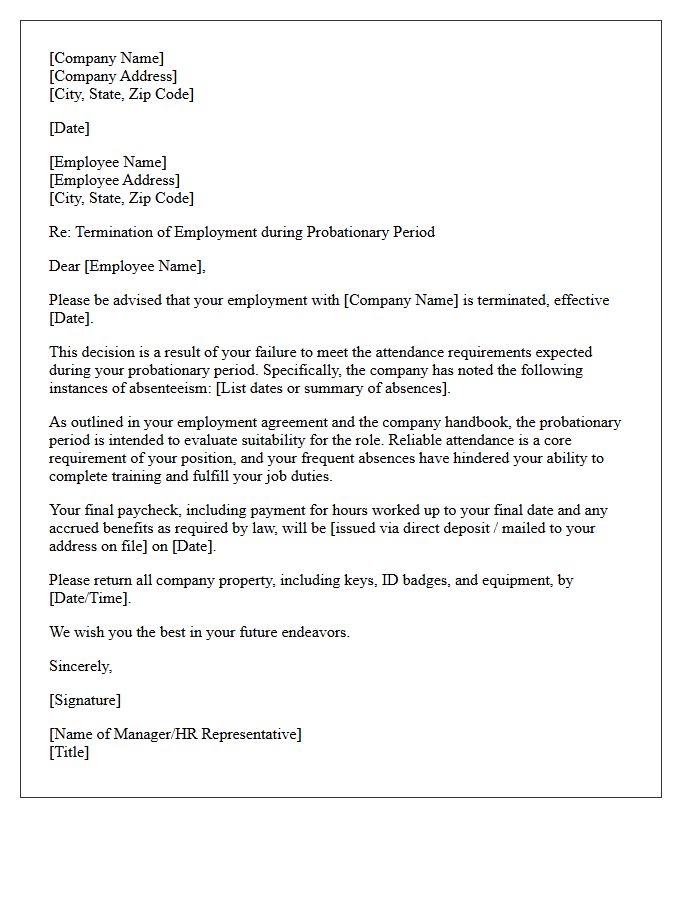 Probationary Period Absenteeism Termination Letter