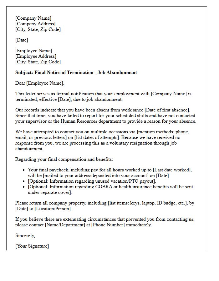 Final Notice Job Abandonment Termination Letter