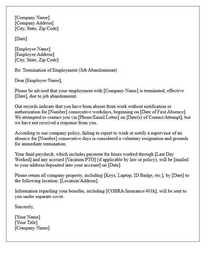 No Call No Show Job Abandonment Termination Letter