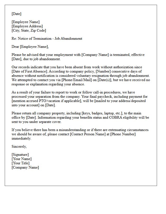 Absence Without Leave Job Abandonment Termination Letter