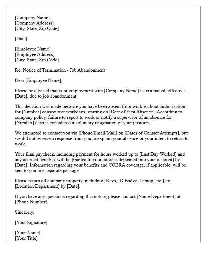 Failure To Report Job Abandonment Termination Letter