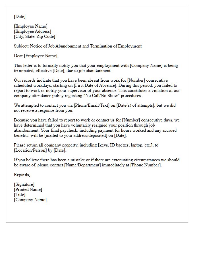 Consecutive Unexcused Absence Job Abandonment Letter