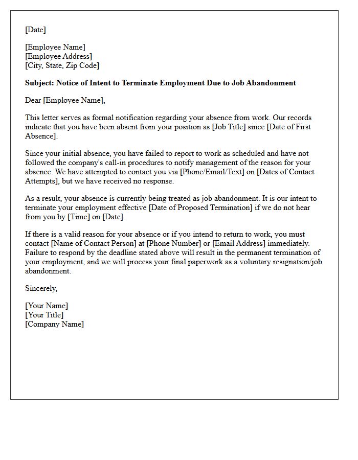 Notice Of Intent To Issue Job Abandonment Termination Letter