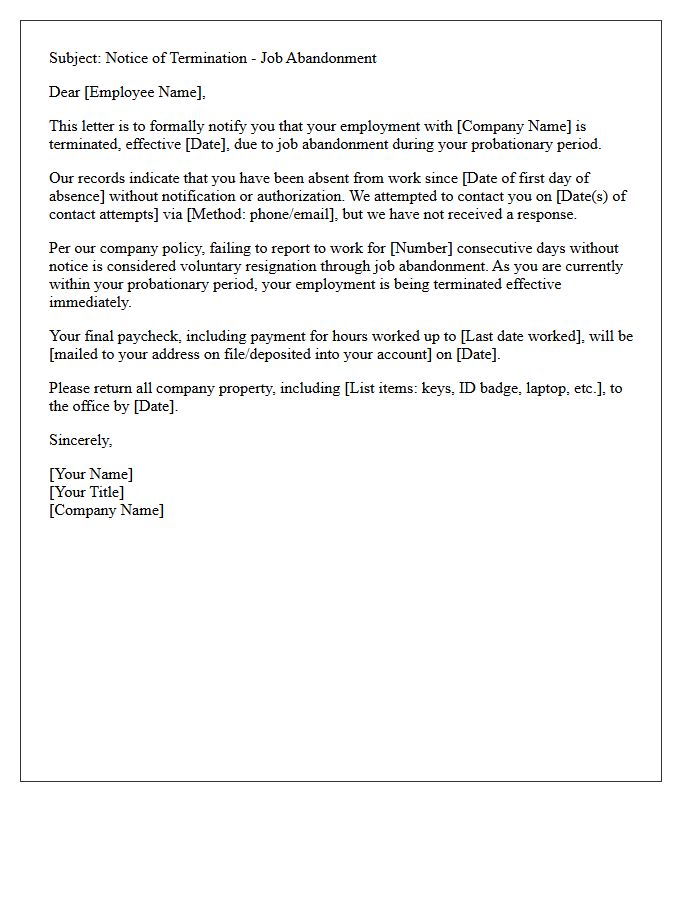 Probationary Period Job Abandonment Termination Letter