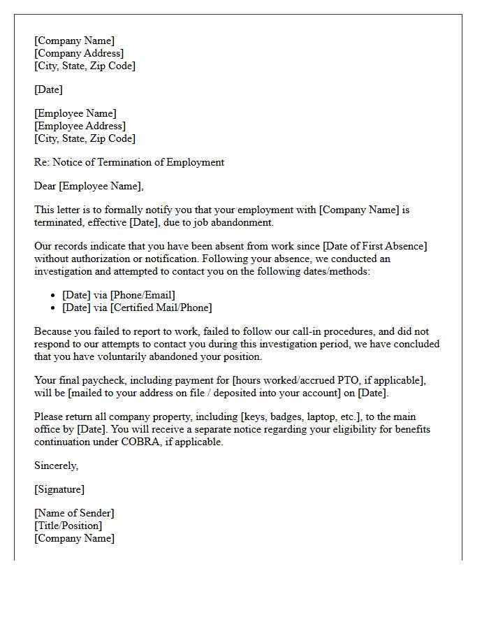 Post-Investigation Job Abandonment Termination Letter