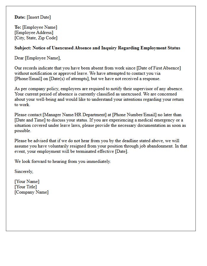 Return To Work Inquiry Or Job Abandonment Letter