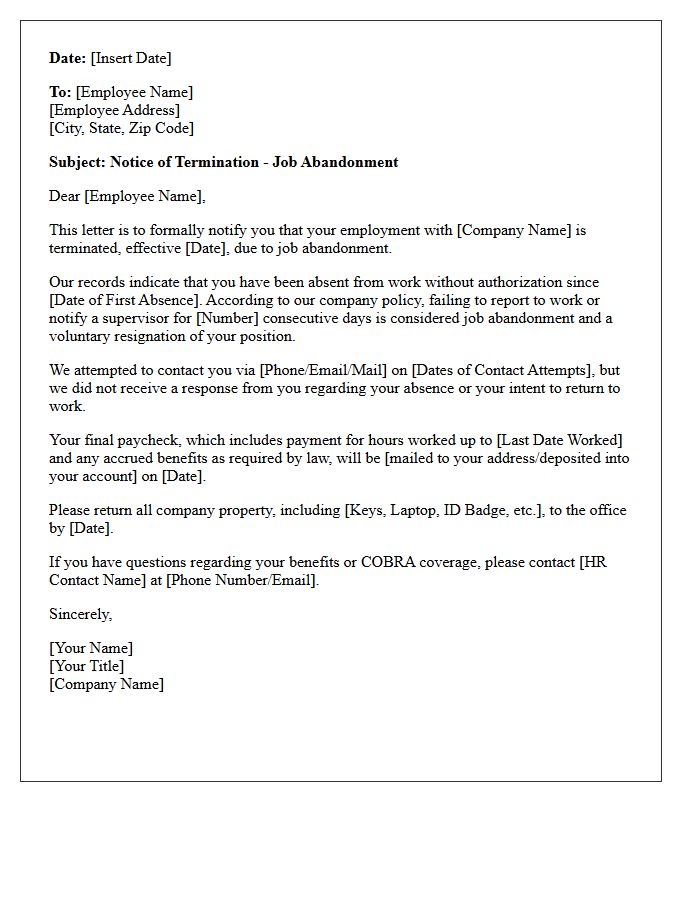 Unauthorized Leave Job Abandonment Termination Letter