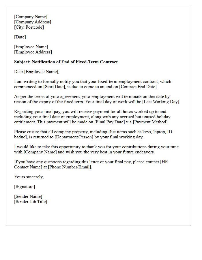Standard End of Fixed-Term Contract Letter