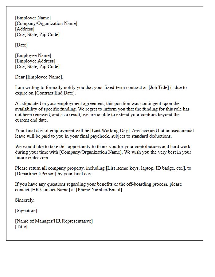 Lack of Funding End of Fixed-Term Contract Letter