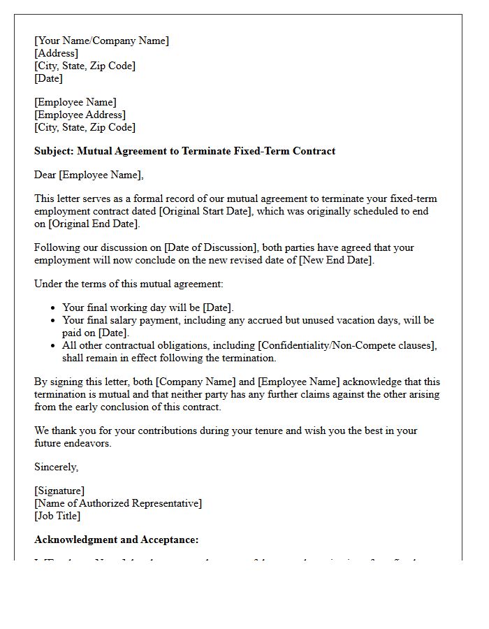 Mutual Agreement to End Fixed-Term Contract Letter