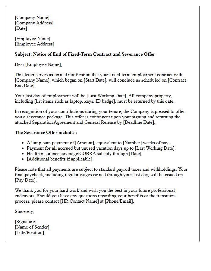 End of Fixed-Term Contract and Severance Offer Letter