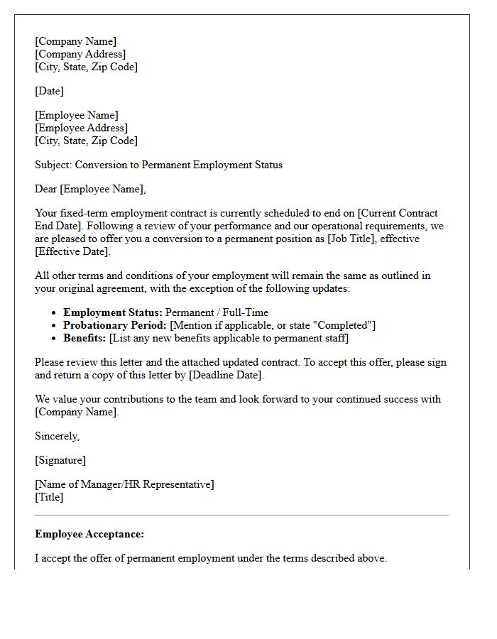 Conversion to Permanent Status End of Fixed-Term Contract Letter