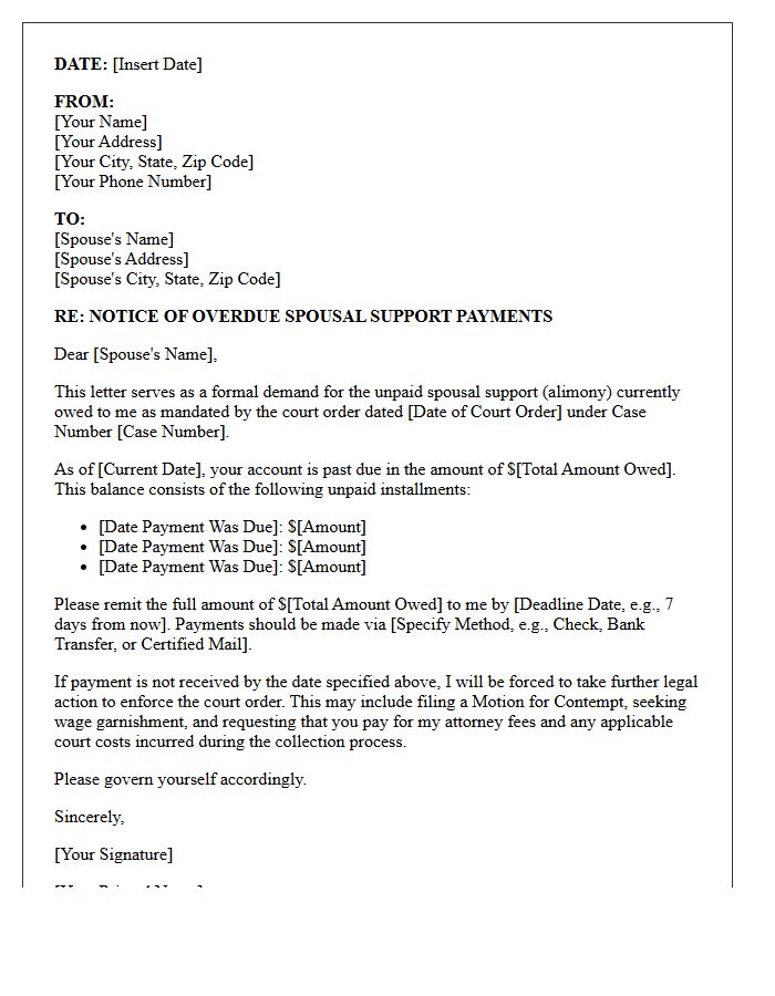 Spousal Support Nonpayment Demand Letter