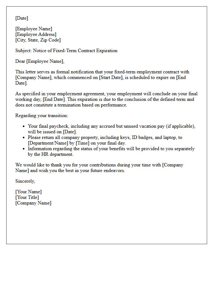 Notice of Fixed-Term Contract Expiration Letter