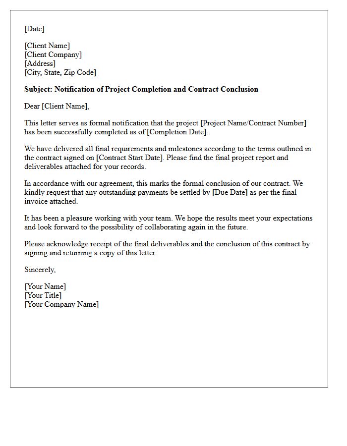 Project Completion Contract Conclusion Letter