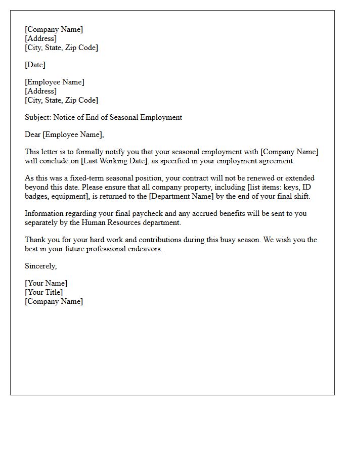 Seasonal Employment Contract Non-Renewal Letter