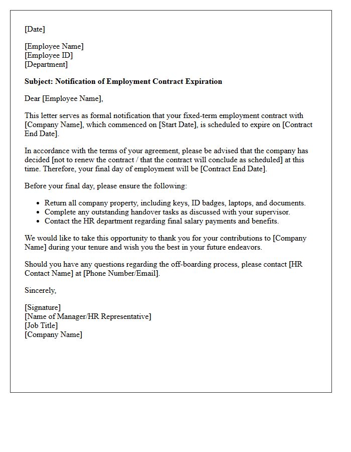 Employment Contract Expiration Notification Letter