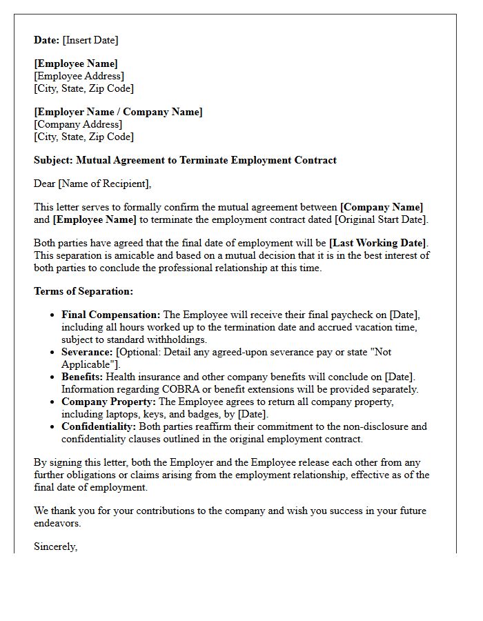 Mutual Agreement Contract Separation Letter
