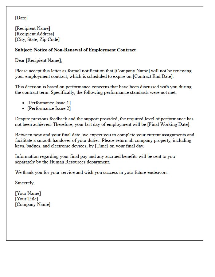 Performance-Based Contract Non-Renewal Letter