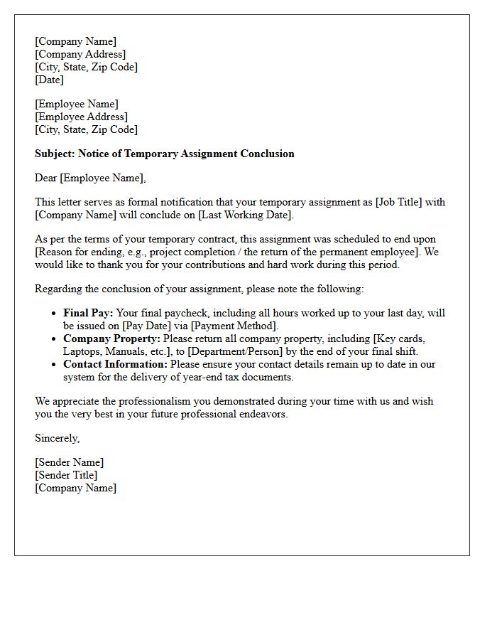 Temporary Assignment Conclusion Notice Letter