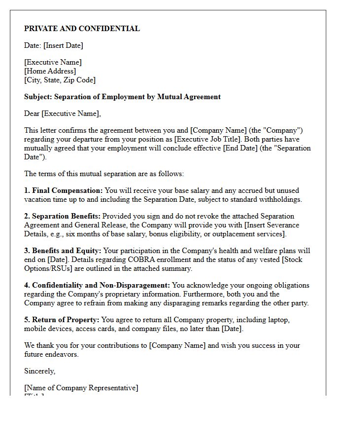 Executive Mutual Agreement Separation Letter