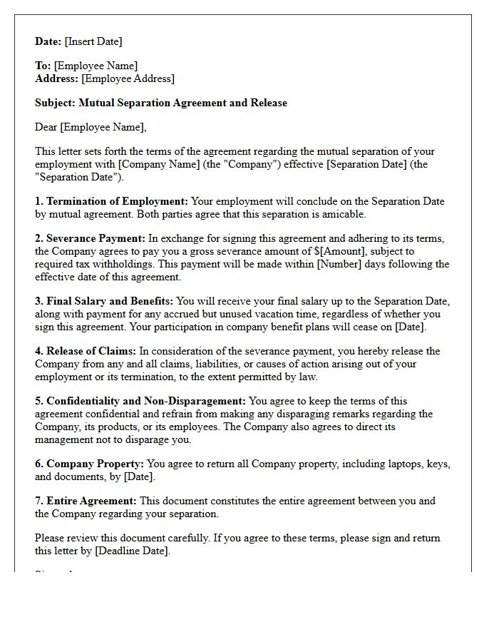 Severance Inclusive Mutual Separation Letter