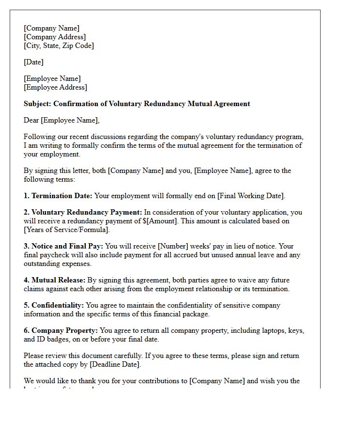 Voluntary Redundancy Mutual Agreement Letter
