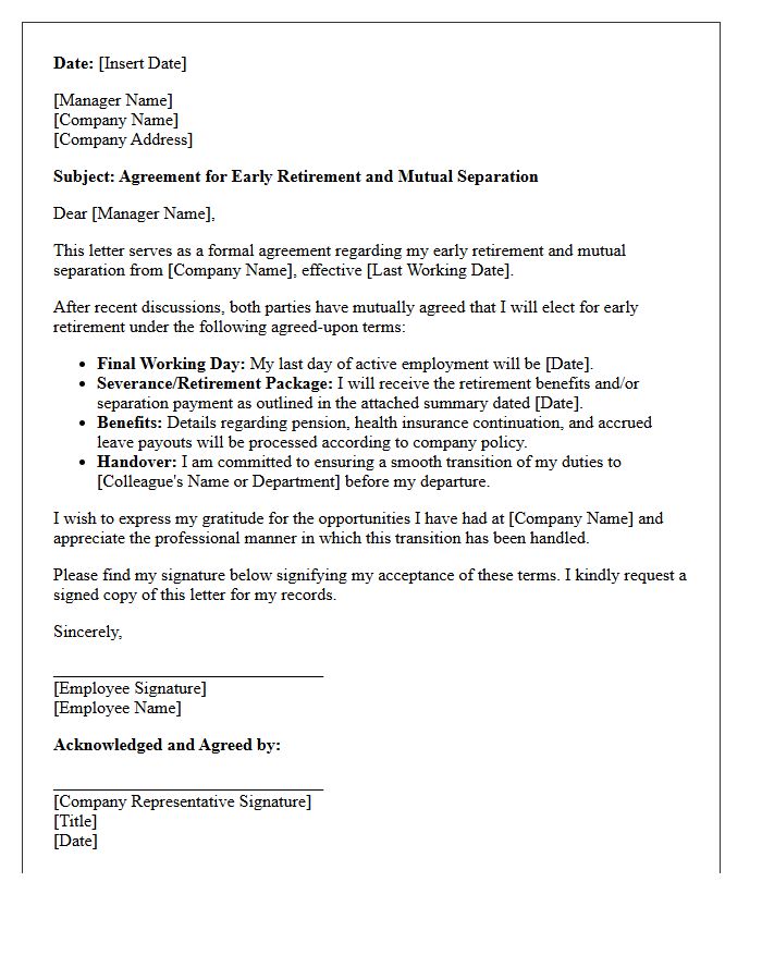 Early Retirement Mutual Separation Letter