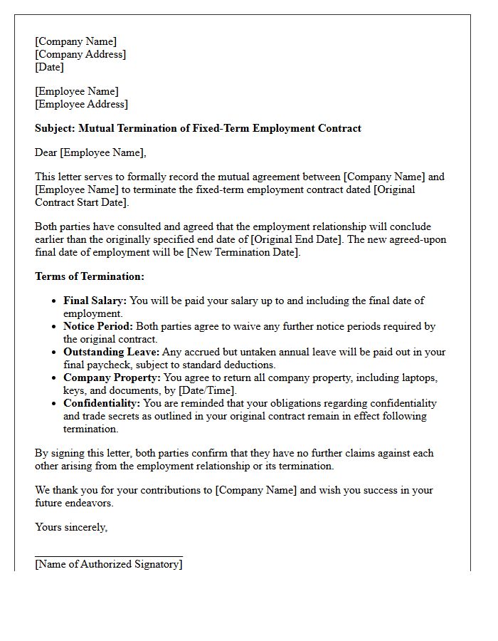 Fixed Term Contract Mutual Termination Letter