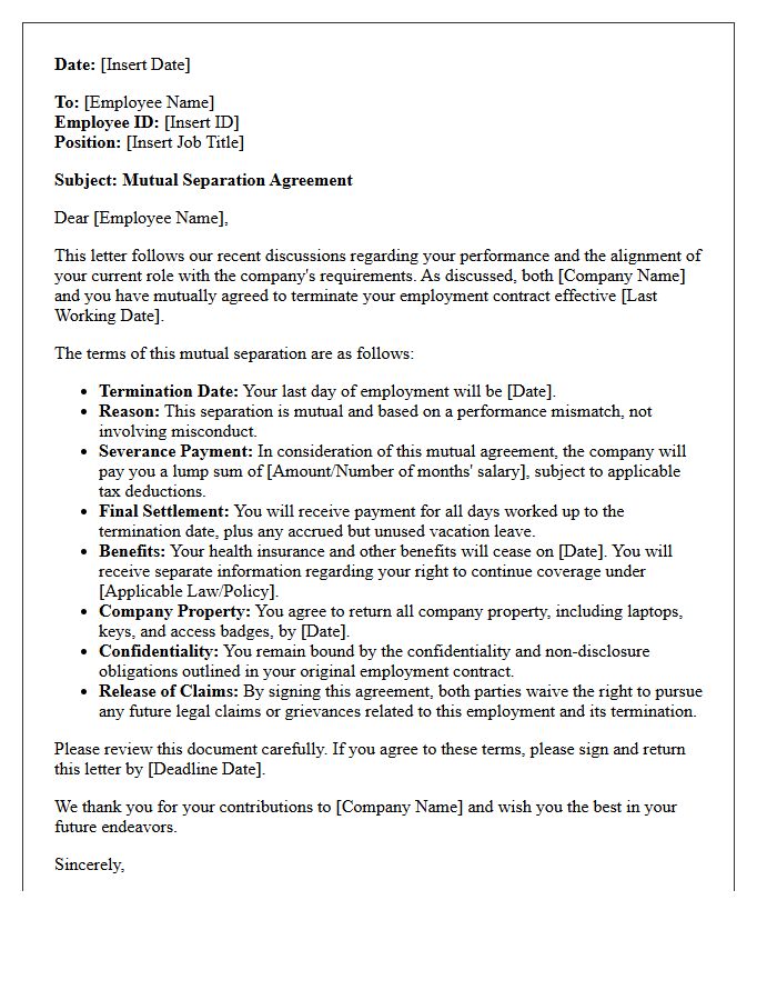 Performance Based Mutual Separation Letter