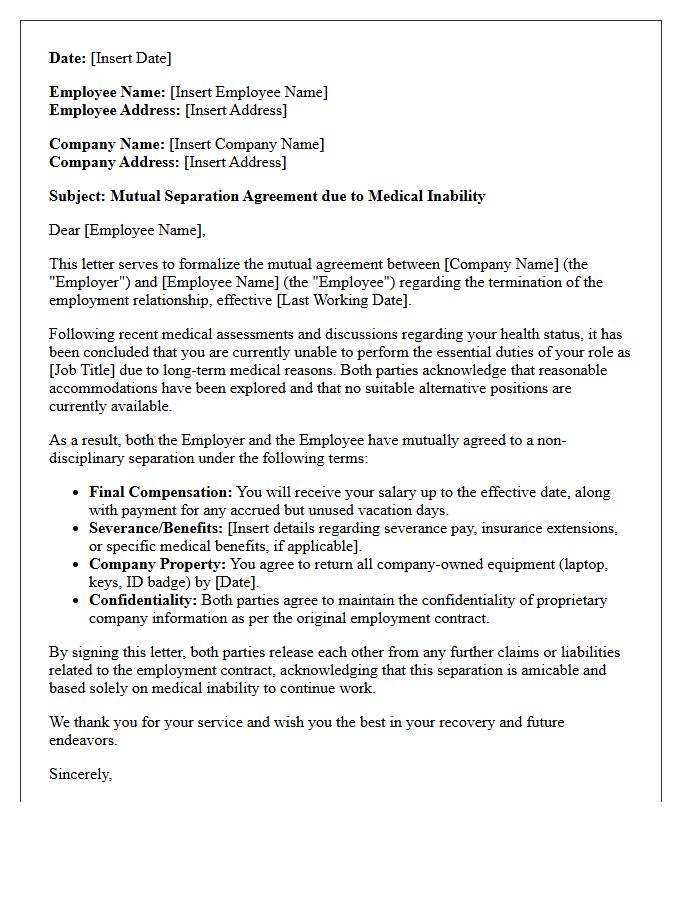 Medical Inability Mutual Separation Letter
