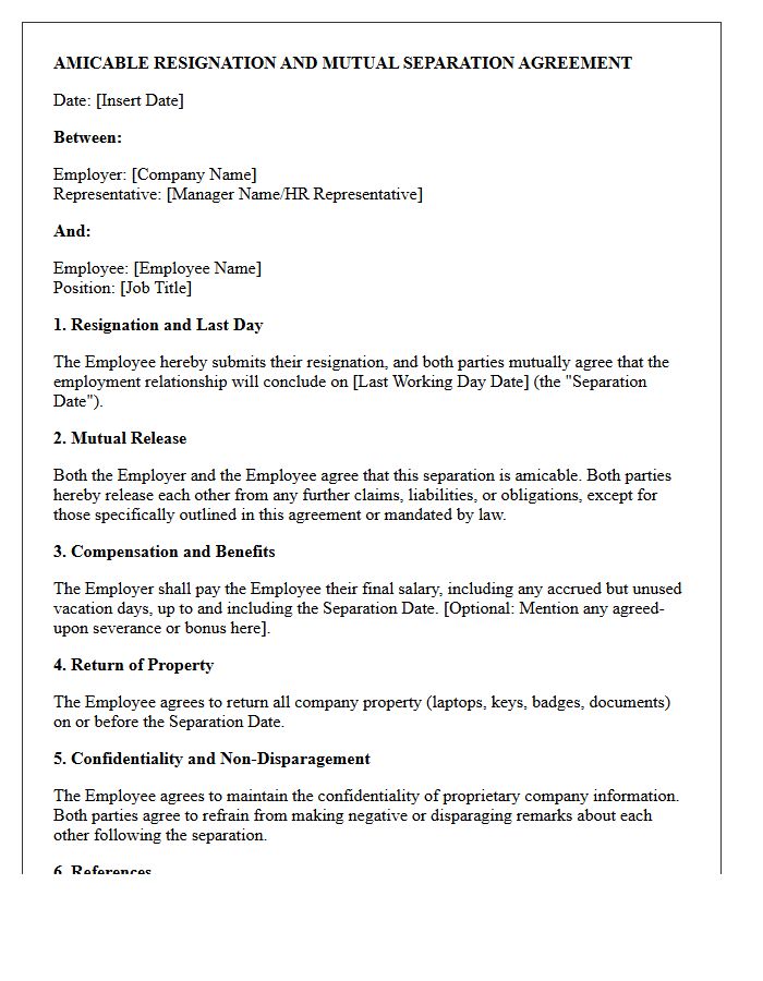 Amicable Resignation Mutual Agreement Letter
