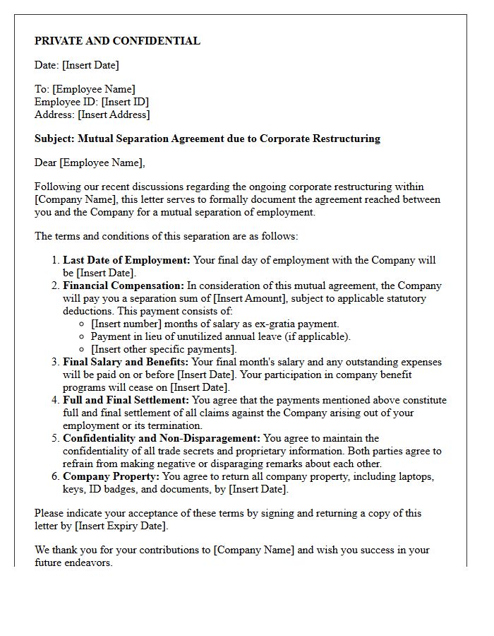 Corporate Restructuring Mutual Separation Letter