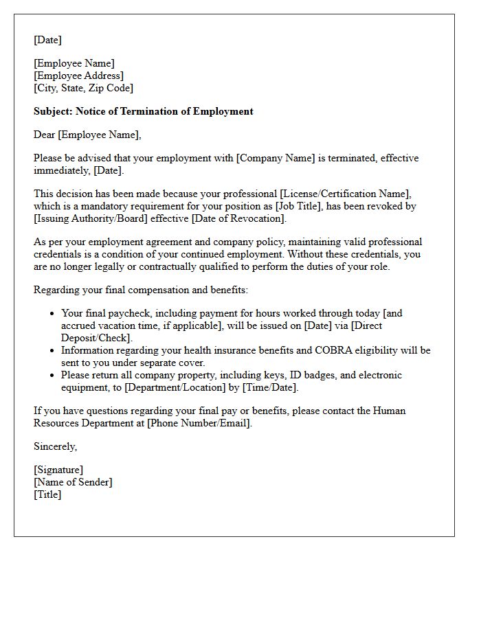 Revoked Professional Credentials Termination Letter