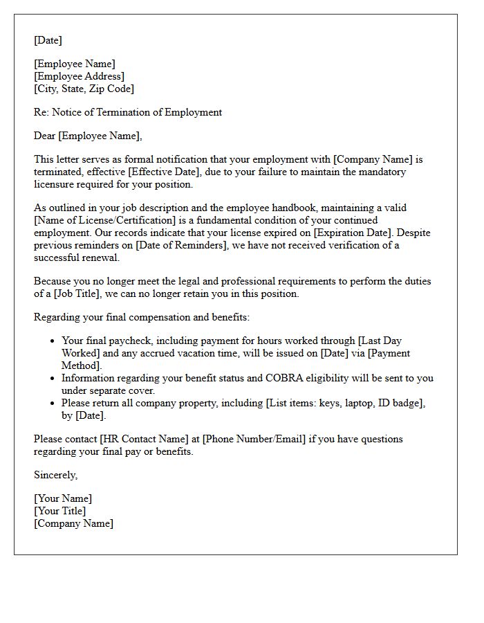Failure to Renew Mandatory Licensure Termination Letter