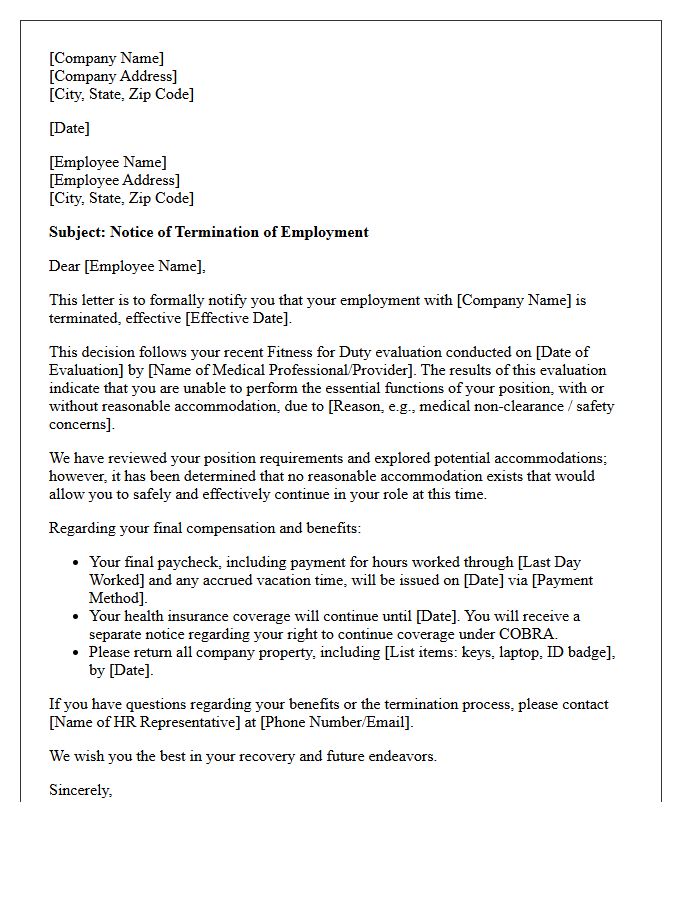 Failed Fitness for Duty Employment Termination Letter