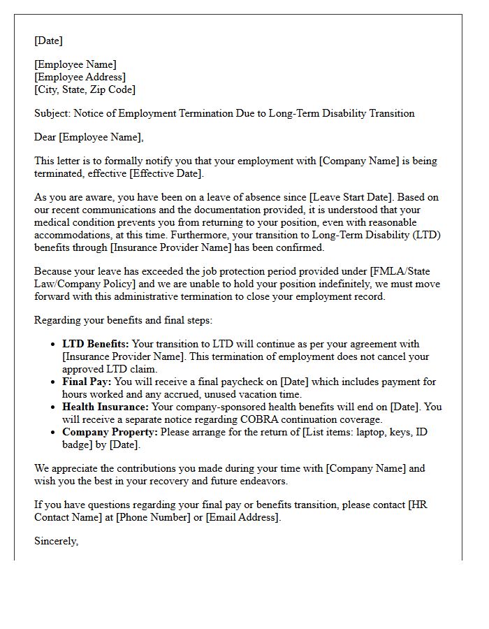 Long-Term Disability Transition Termination Letter