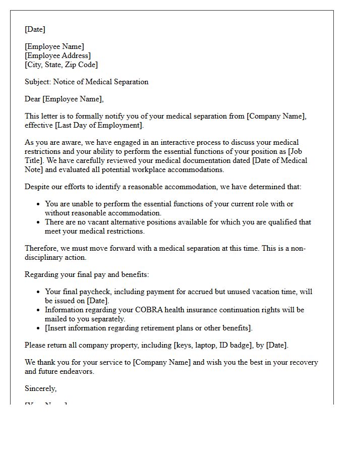 Post-Interactive Process Medical Separation Letter